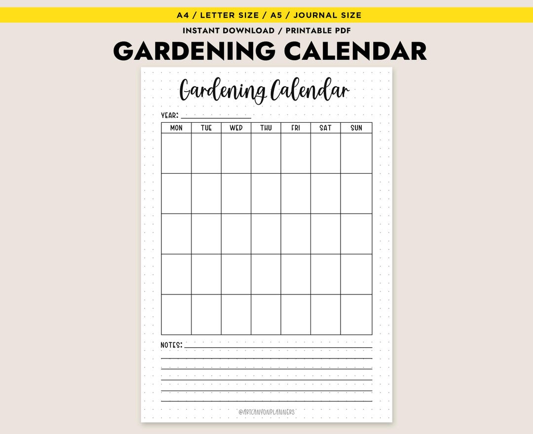 Gardening Calendar Printable Planner Monthly A4 A5 Letter Journal Size ...