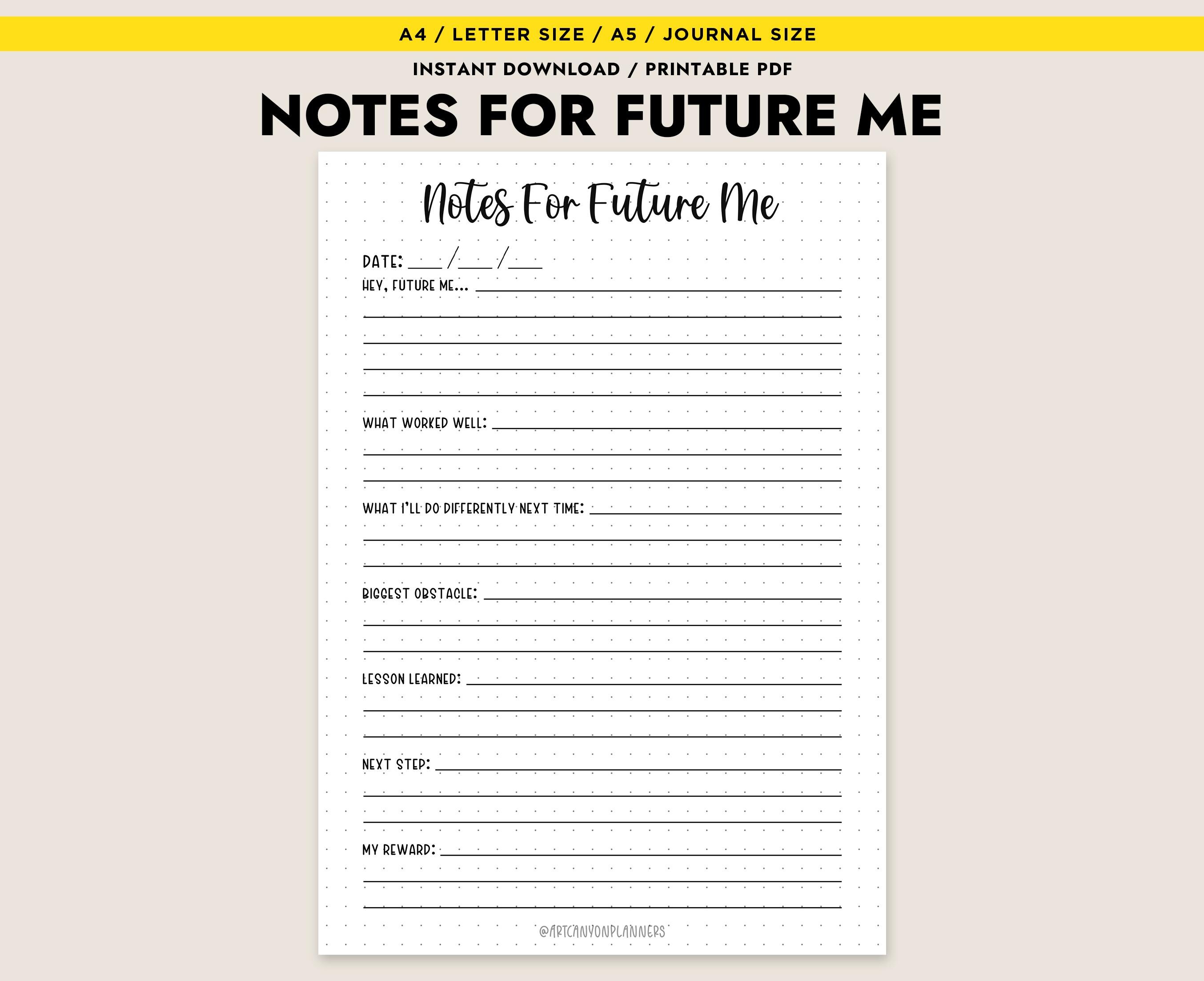 Future Note Layout Notes for Future Me Printable Self Reflection Journal Planner Insert A4 ...