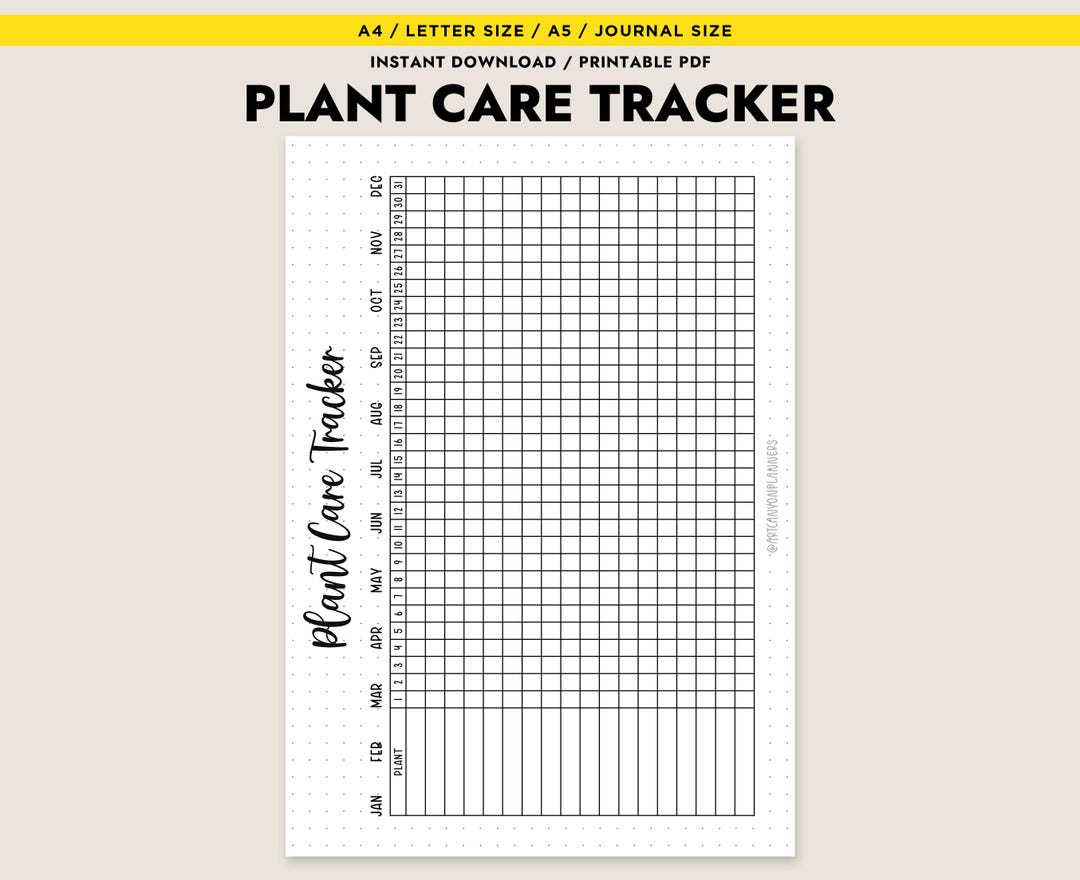 Plant Care Tracker Printable Yearly Watering Log A4 Letter A5 Journal ...