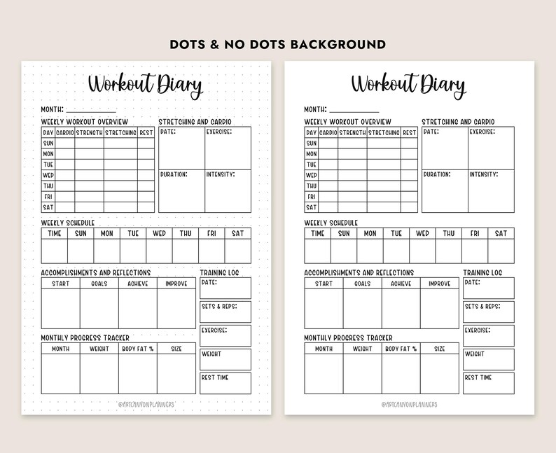 Training Diary Example Excercise Workout Diary Printable Fitness Planner A4 A5 Letter Exercise Log ...