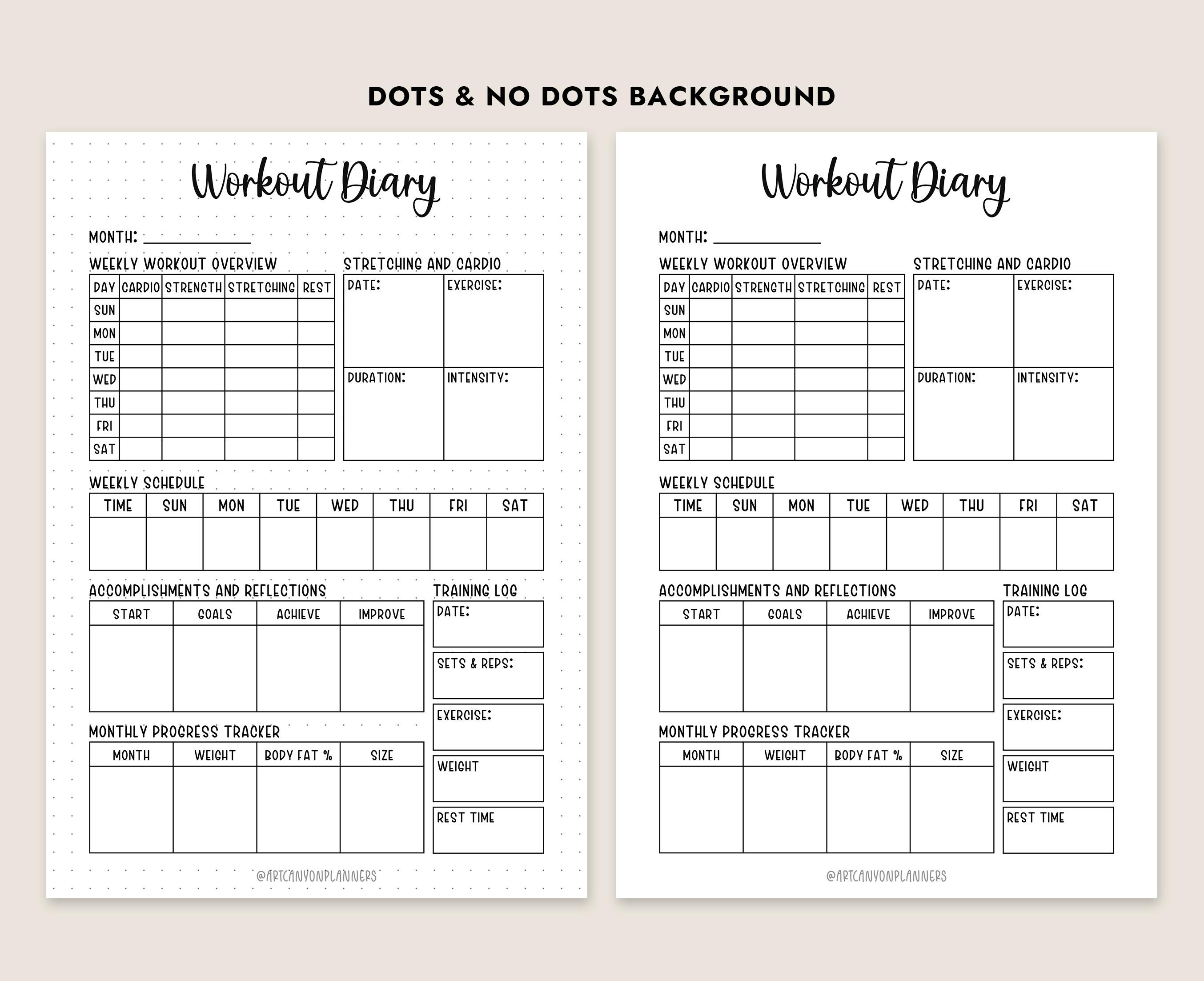 Workout Diary Printable Fitness Planner A4 A5 Letter Exercise Log ...