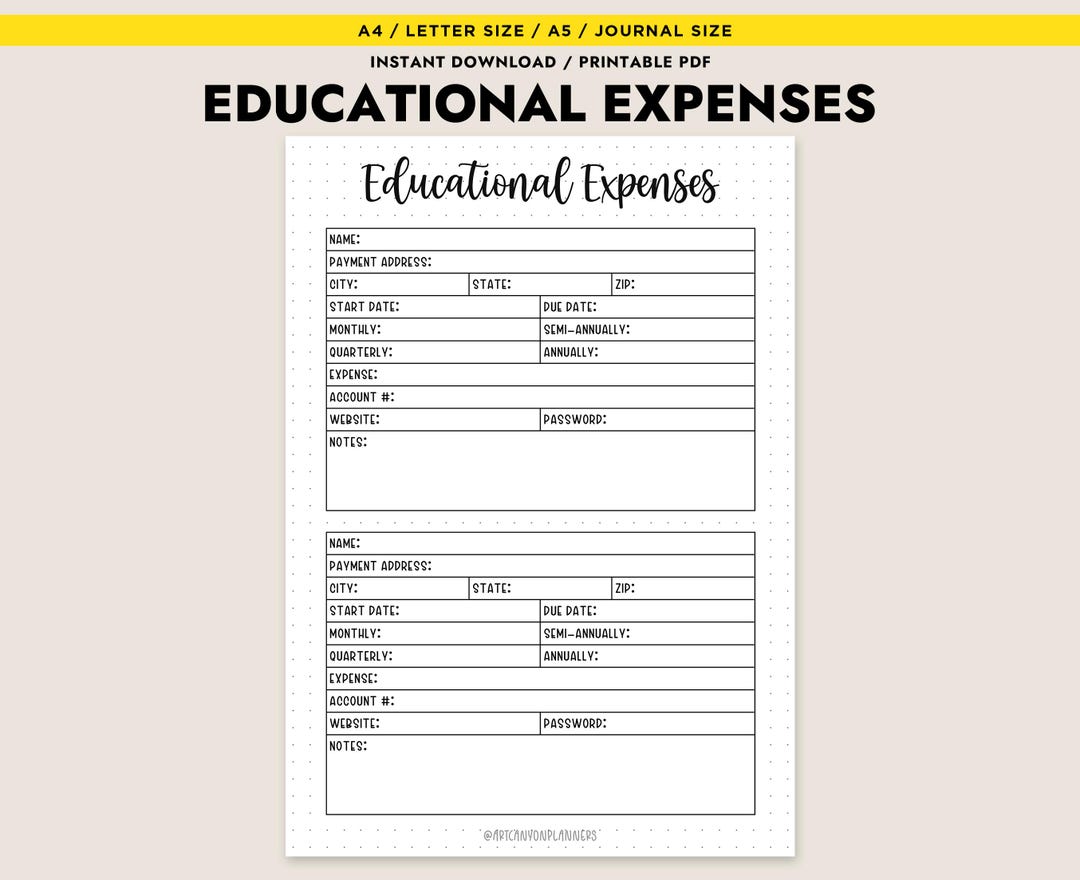 Educational Expenses Tracker Printable Student Loan Log Tuition Payment ...