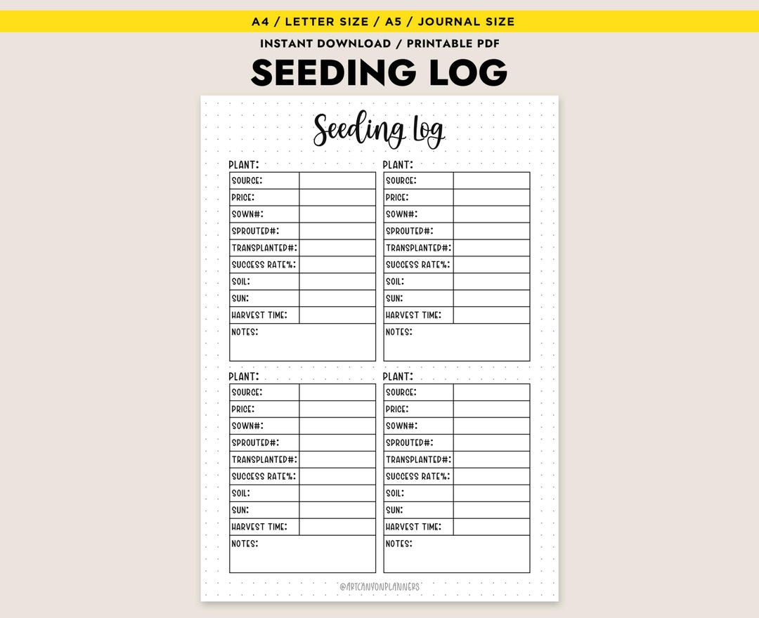 Seeding Log Printable Seed Starter Tracker A4 A5 Letter PDF Instant ...