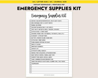 Emergency Supplies Kit Checklist Printable PDF A4 A5 Letter Survival Planner Instant Download
