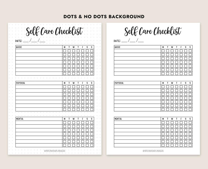 Self Care Checklist Printable Weekly Habit Tracker Wellness Planner ...