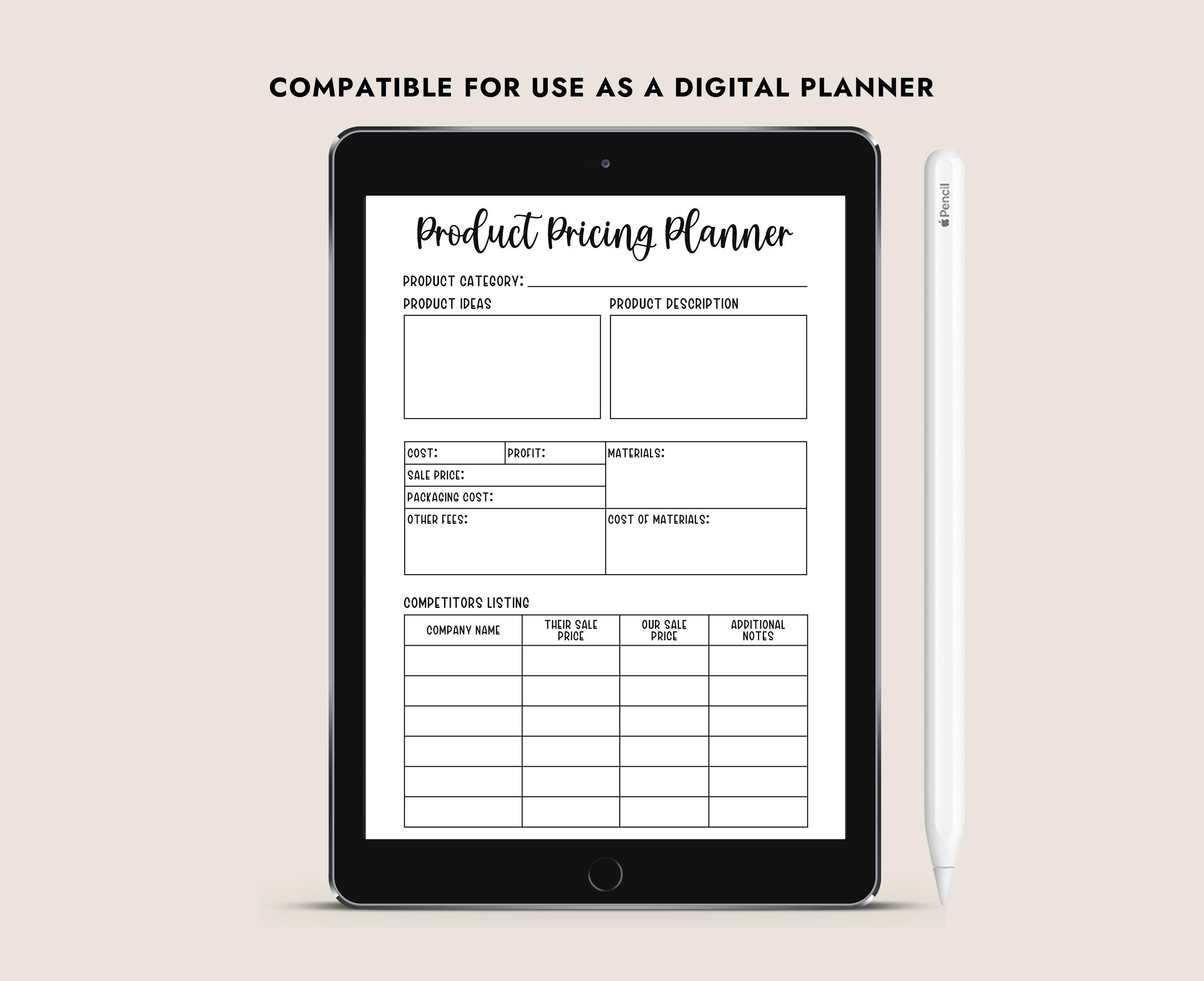 Printable Product Pricing Planner Product Brainstorm Worksheet Business ...