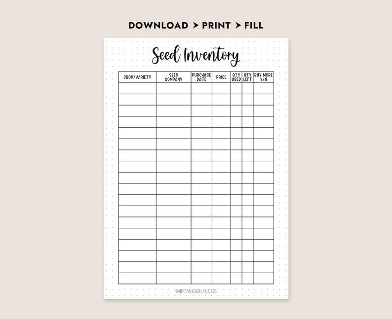 Seed Inventory Printable Garden Planner Log Tracker A4 A5 Letter PDF ...
