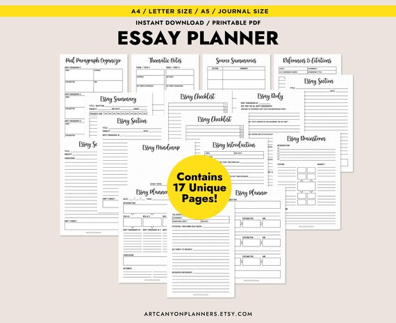 Printable Essay Planner Bundle Academic Writing Organizer Student Study Aid