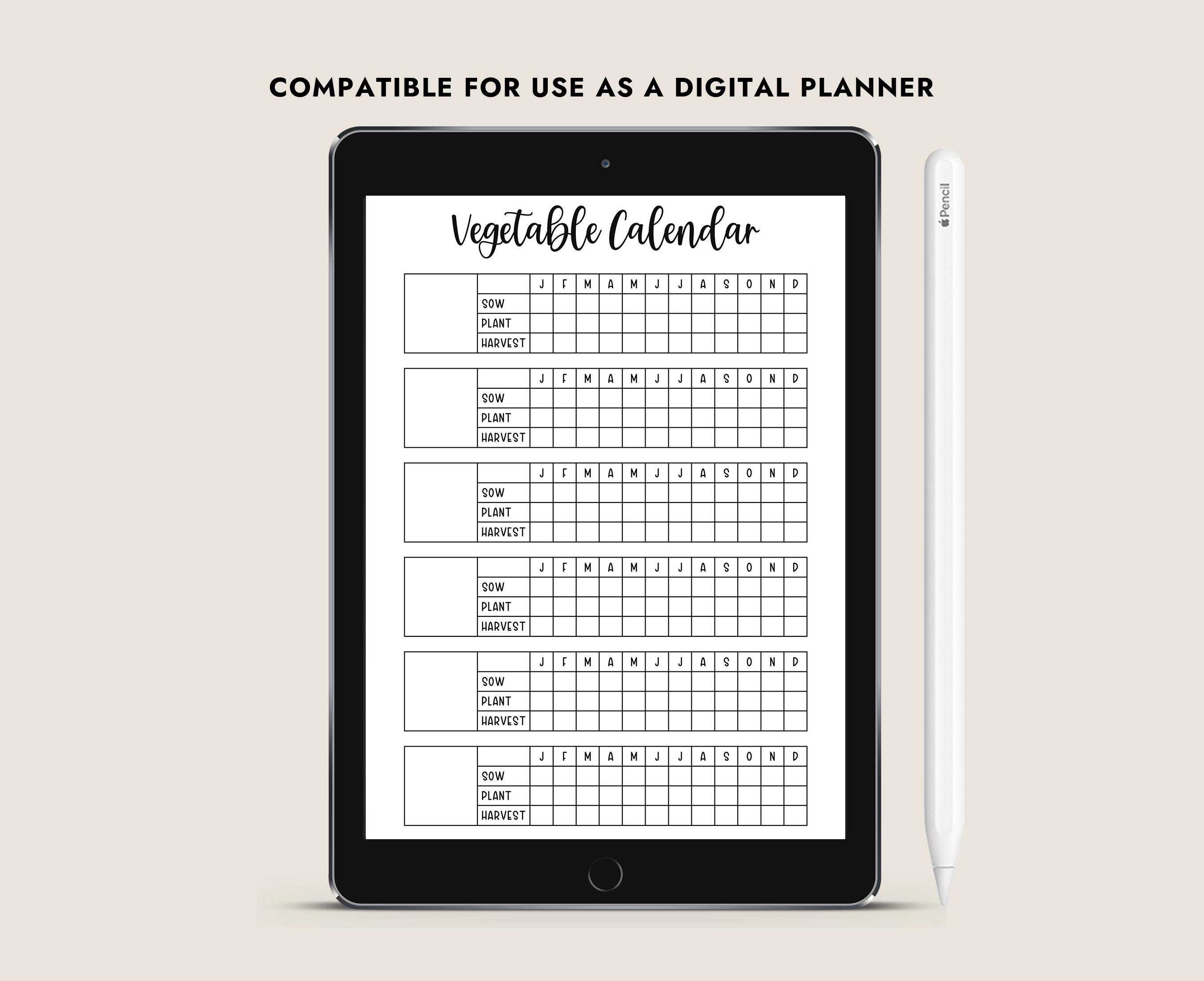 Vegetable Calendar Printable Garden Planner Planting Guide Sow Harvest ...