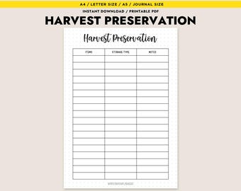 Harvest Preservation Log Printable Food Storage Tracker Canning Journal A4 A5 Letter Size