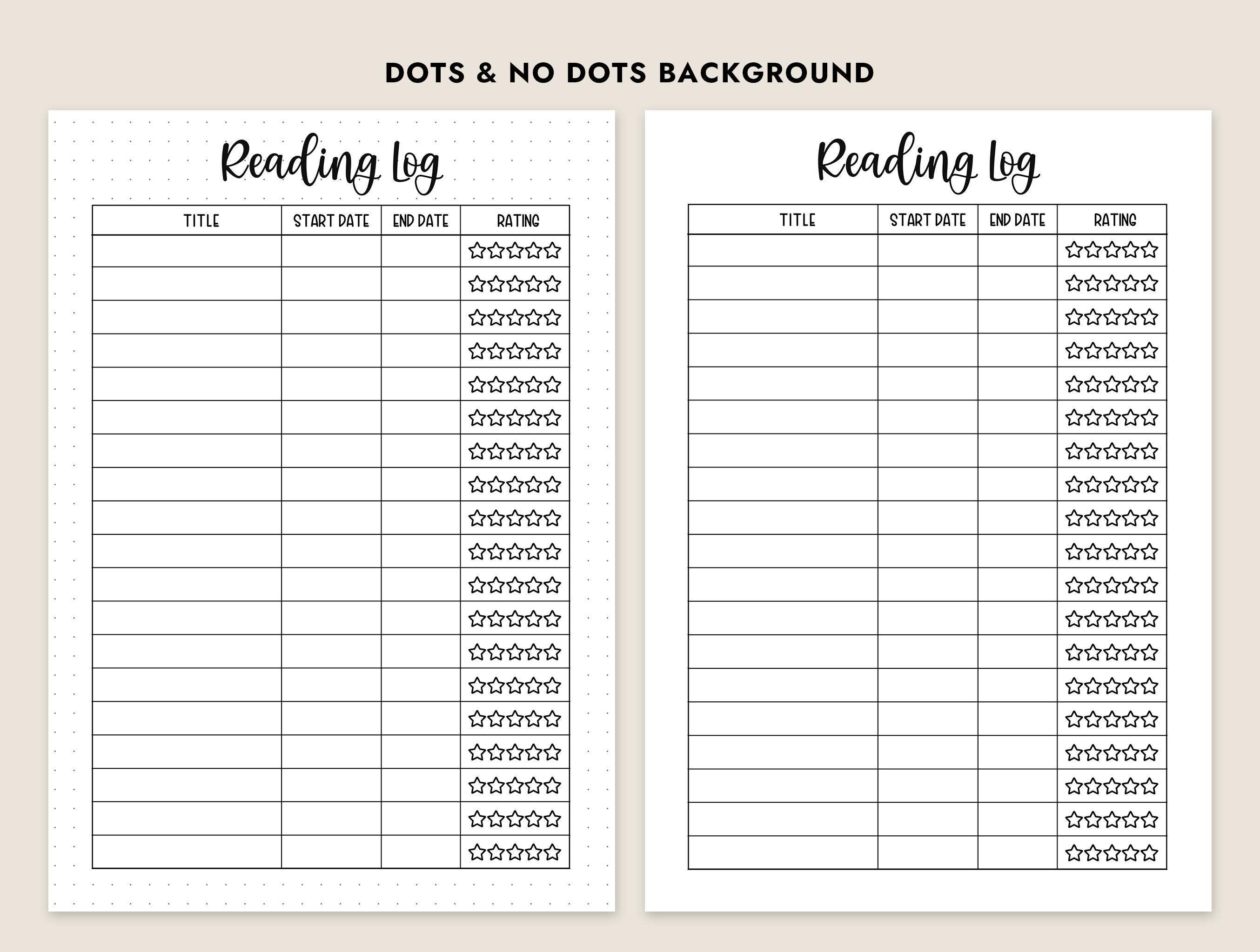 Reading Log Chart Printable Journal Page Planner Book Book Tracker ...
