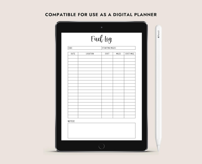 Printable Fuel Log A4/letter/a5 Gas & Mileage Tracker Car Maintenance ...