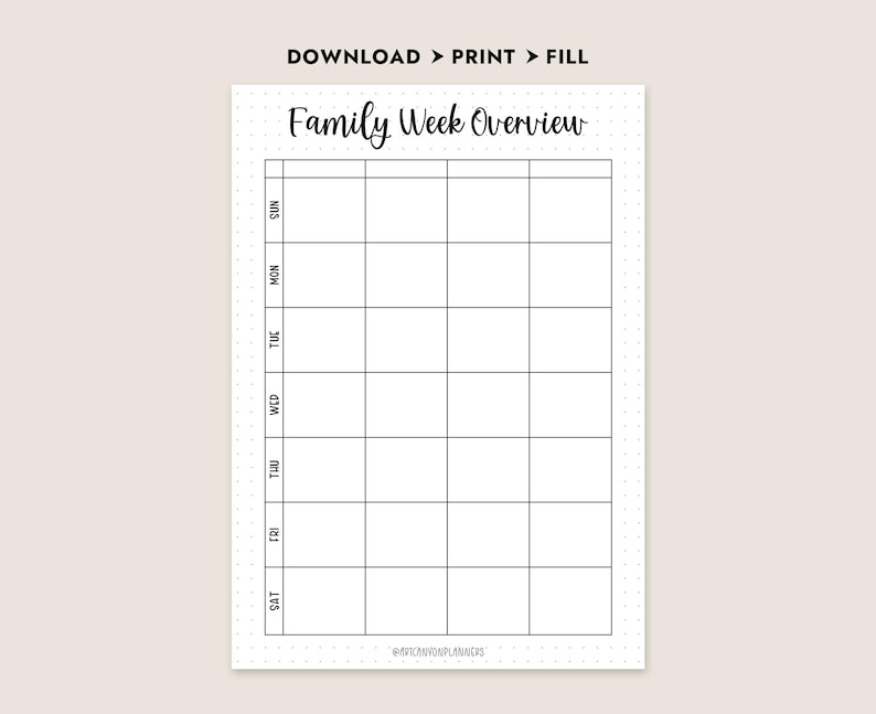 Family Weekly Planner Printable PDF Schedule Organizer Week at A Glance ...