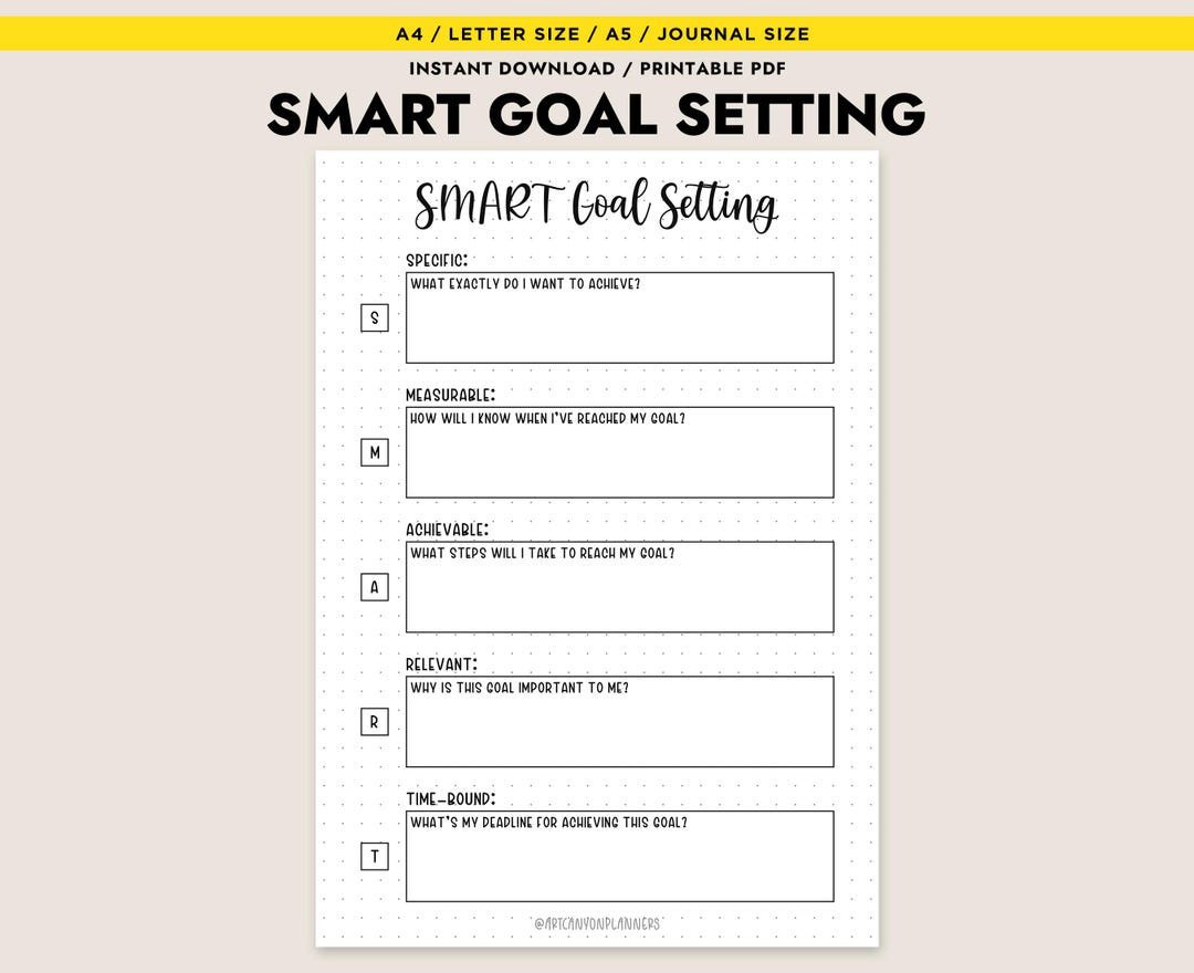 SMART Goal Setting Planner Printable A4 Letter A5 Journal Sizes Instant ...