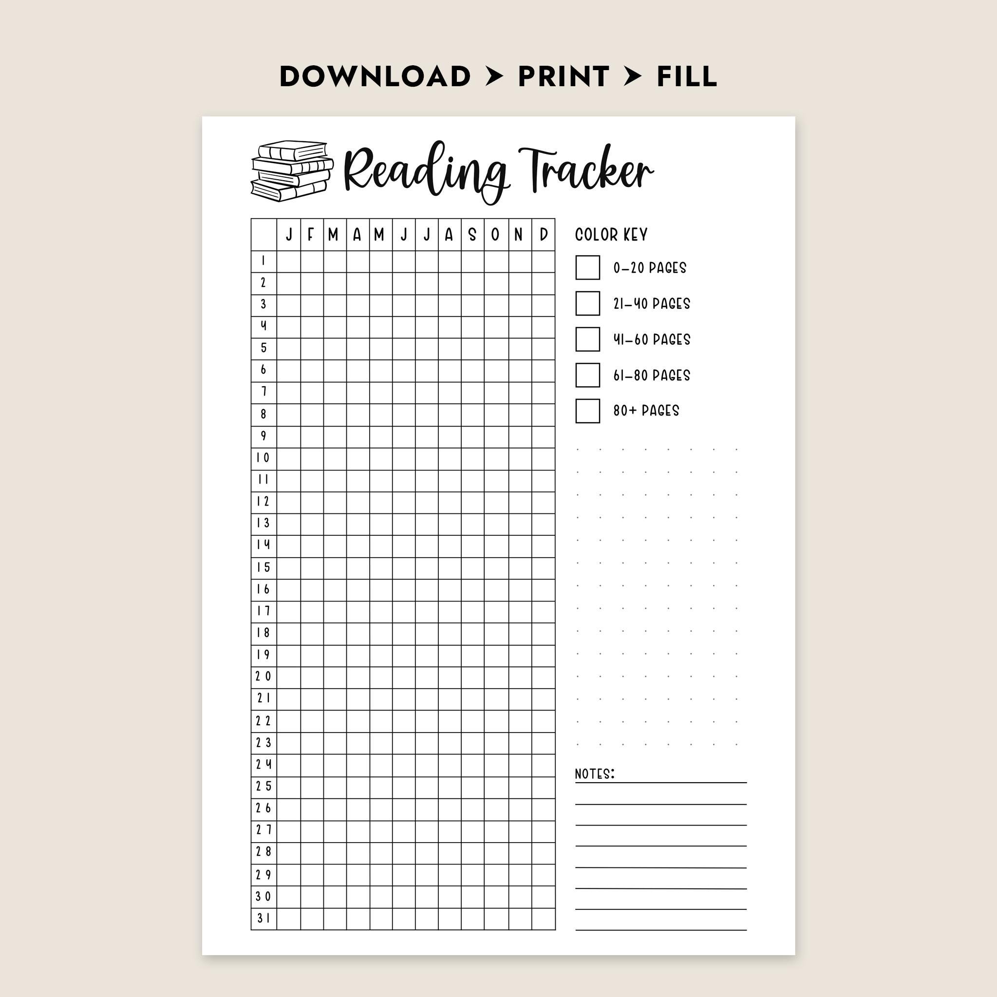 Reading Tracker Printable Journal Page Planner Book Reading Log Daily ...