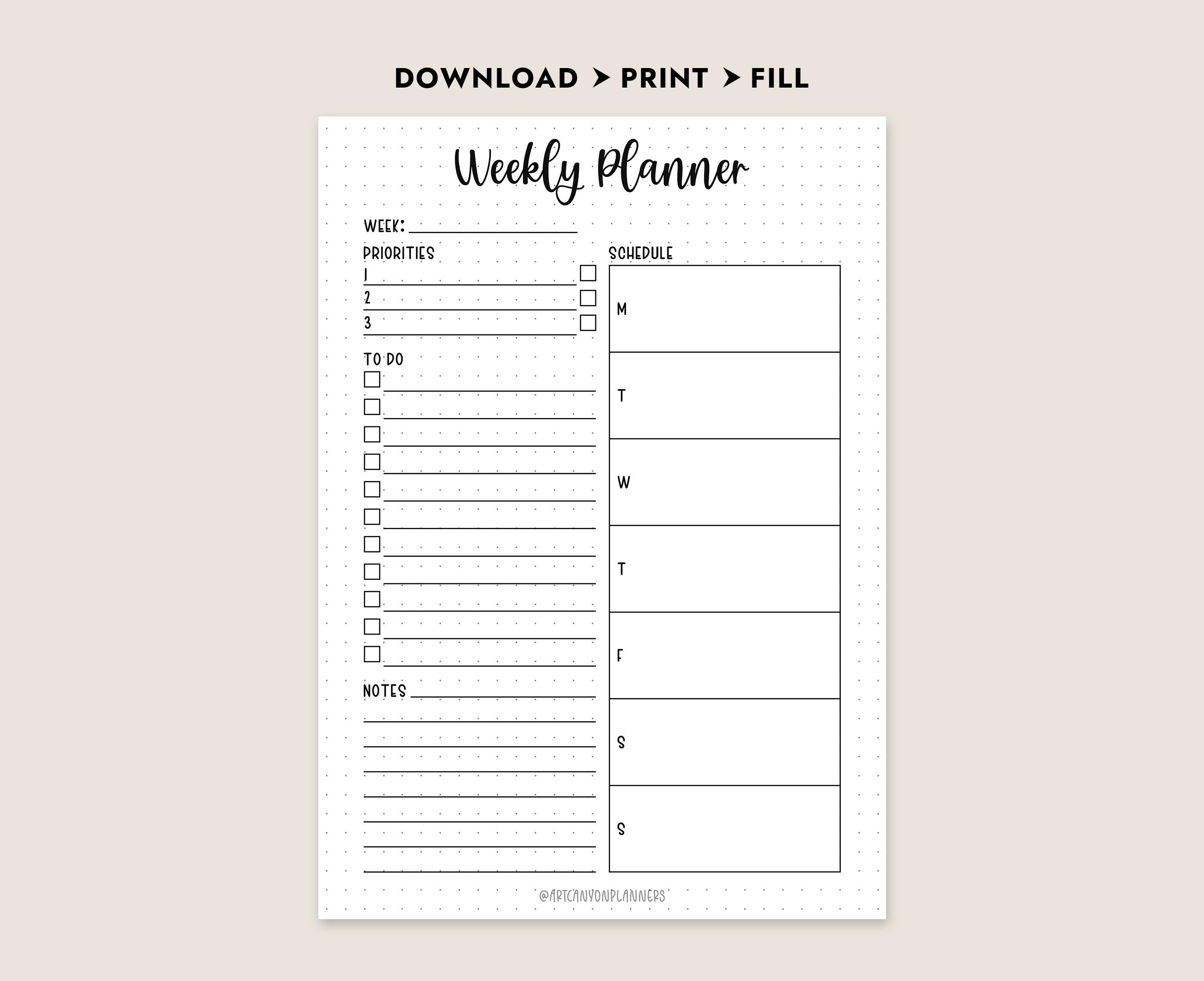 Weekly Planner Printable A4 Letter Size A5 Journal Organizer Digital ...