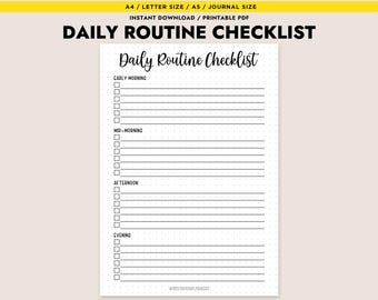 Daily Routine Checklist Printable Planner Insert To Do List A4 A5 Letter Size Productivity Journal Page