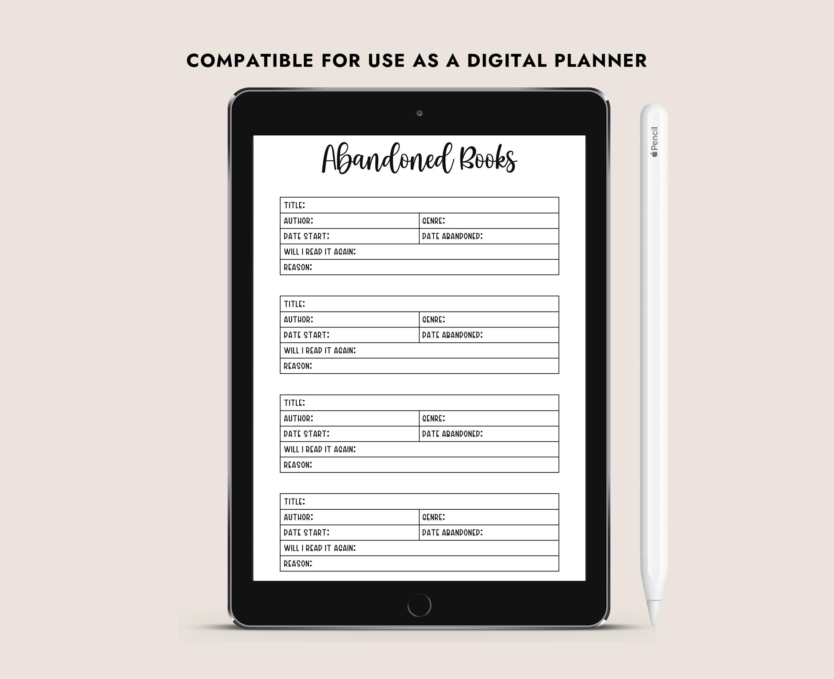 Abandoned Book Tracker Printable Reading Log DNF List Journal Insert A4 ...