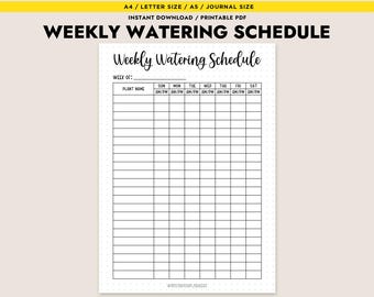 Weekly Watering Schedule Printable Plant Care Tracker PDF Instant Download A4 A5 Letter Houseplant Log