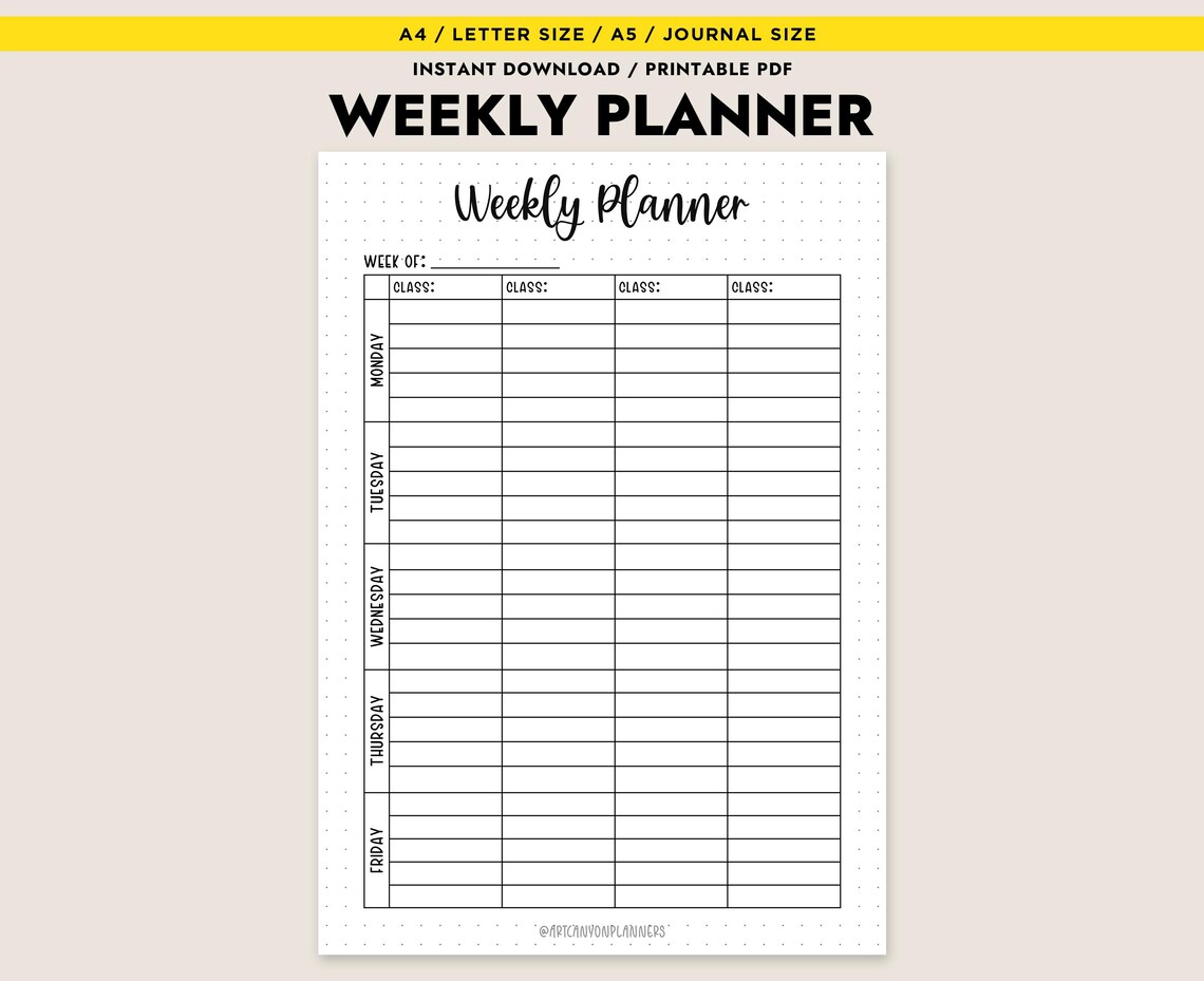 Weekly Planner Printable Undated Weekly Schedule A4 A5 Letter Half ...