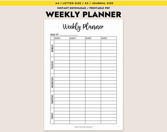 Weekly Planner Printable Undated Weekly Schedule A4 A5 Letter Half Letter PDF Weekly Agenda