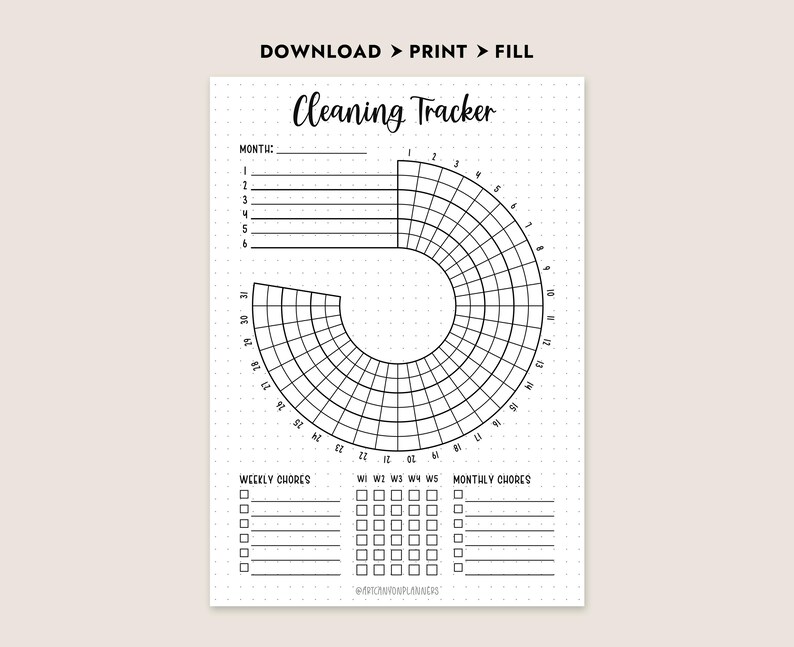 Cleaning Tracker Printable Cleaning Schedule Weekly Monthly Chore Chart ...