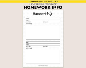 Printable Homework Info Tracker PDF Student Assignment Log School Planner Insert Instant Download