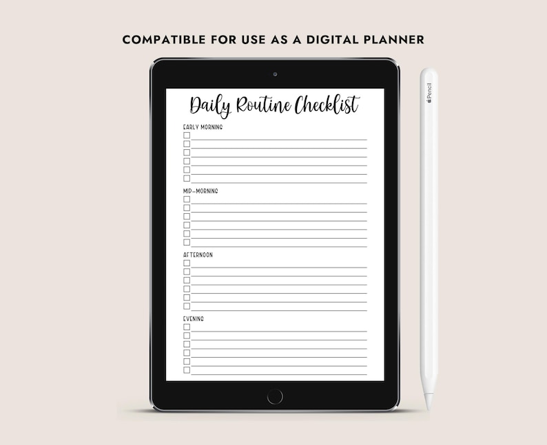 Daily Routine Tablet Daily Routine Checklist Printable Daily Planner A4 A5 Letter Size ...