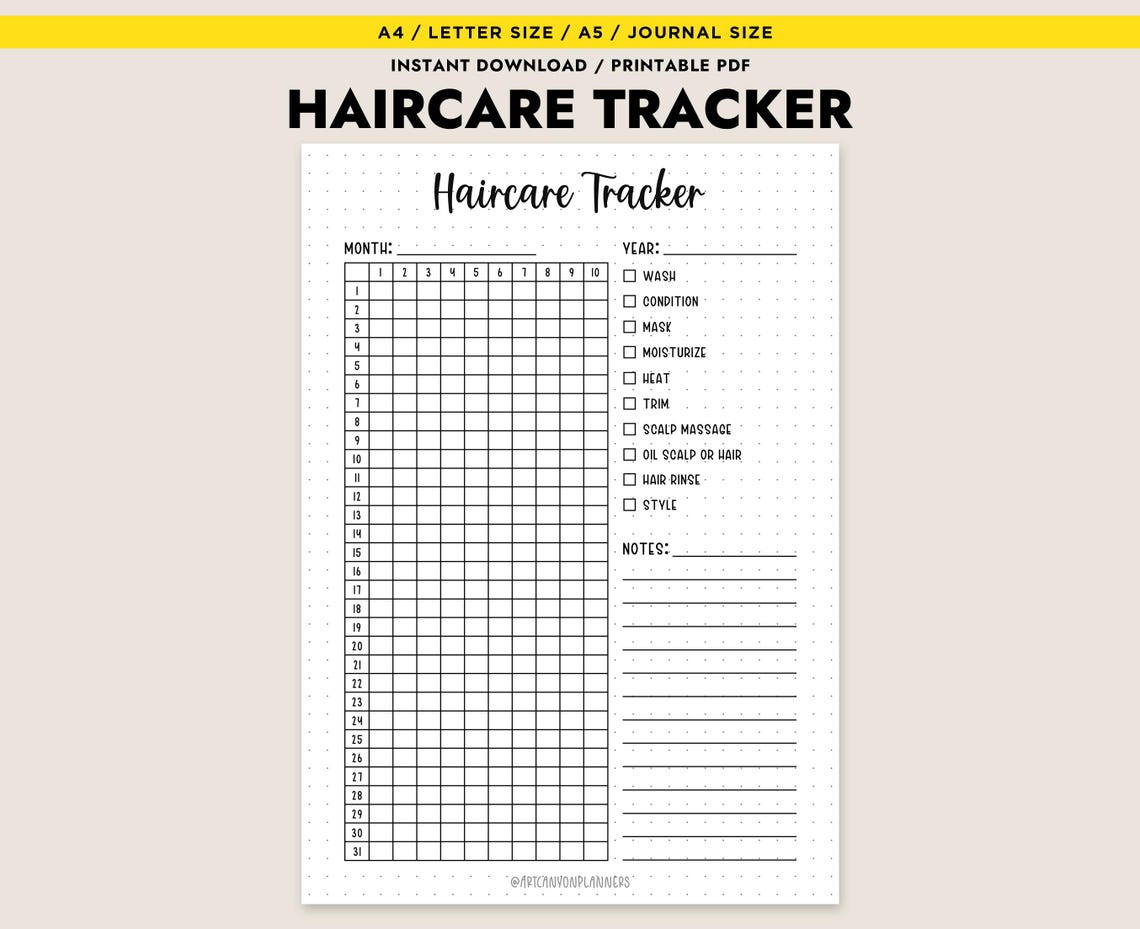 Haircare Tracker Printable Monthly Log Beauty Routine A4 A5 Letter PDF ...