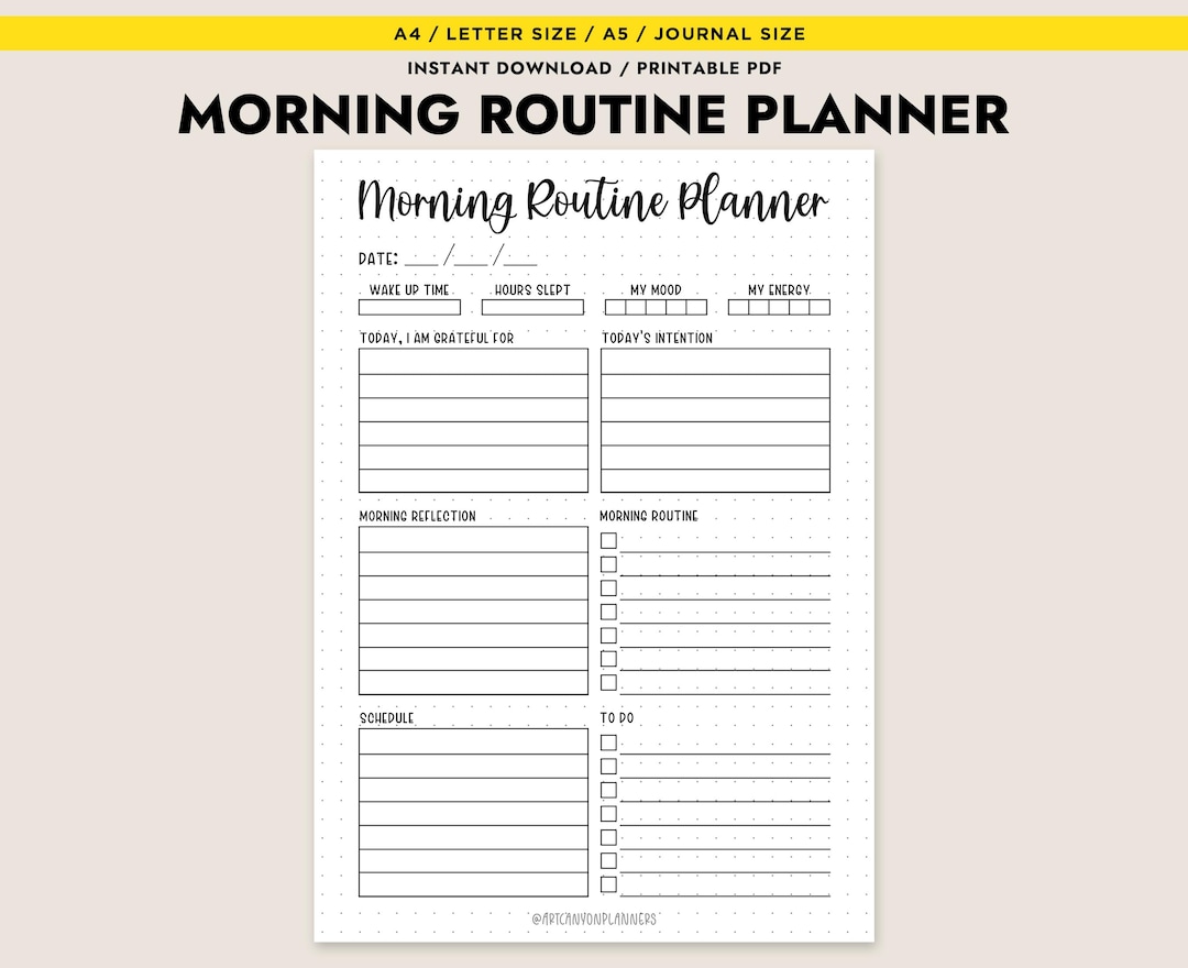 Morning Routine Planner Printable Daily Tracker Template A4 A5 Letter ...