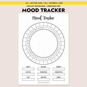 Mood Tracker Printable Monthly Feelings Chart Wellness Log Mental Health Journal A4 A5