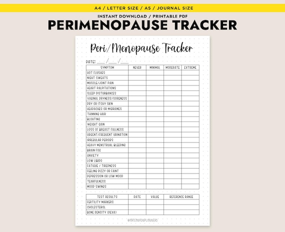 Peri Menopause Tracker Printable PDF Symptoms Log Perimenopause Journal Template A4 A5 US Letter Instant Download