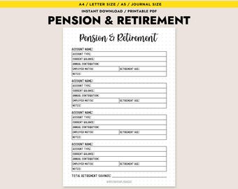 Pension & Retirement Planner Printable Financial Tracker Savings Log A4 A5 Letter Instant Download