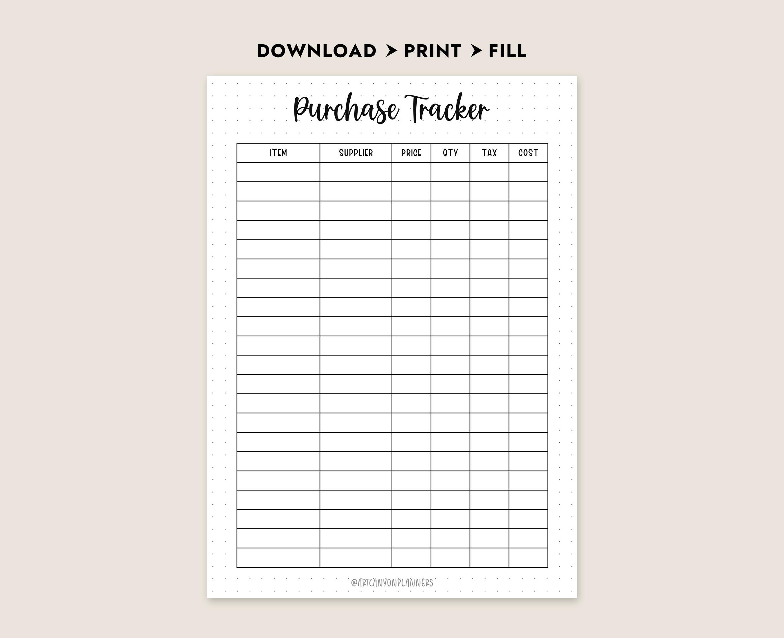 Purchase Tracker Form.pdf Purchase Tracker Printable A4 Letter A5 Journal Size Instant Download ...