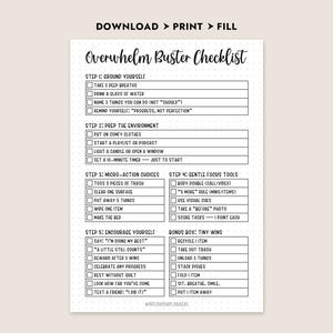 Overwhelm Buster Checklist Printable PDF for ADHD Anxiety Mental Health ...