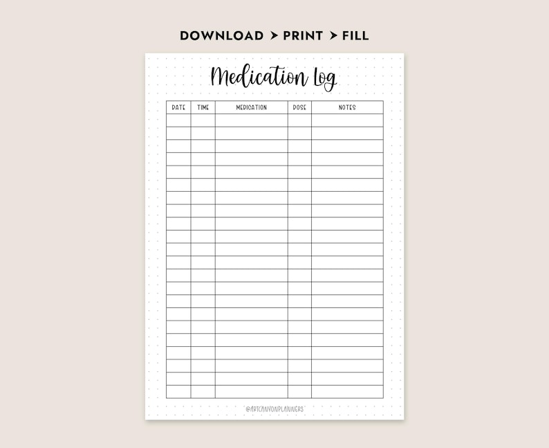 Medication Log Printable A4 A5 Journal Size Instant Download Daily ...
