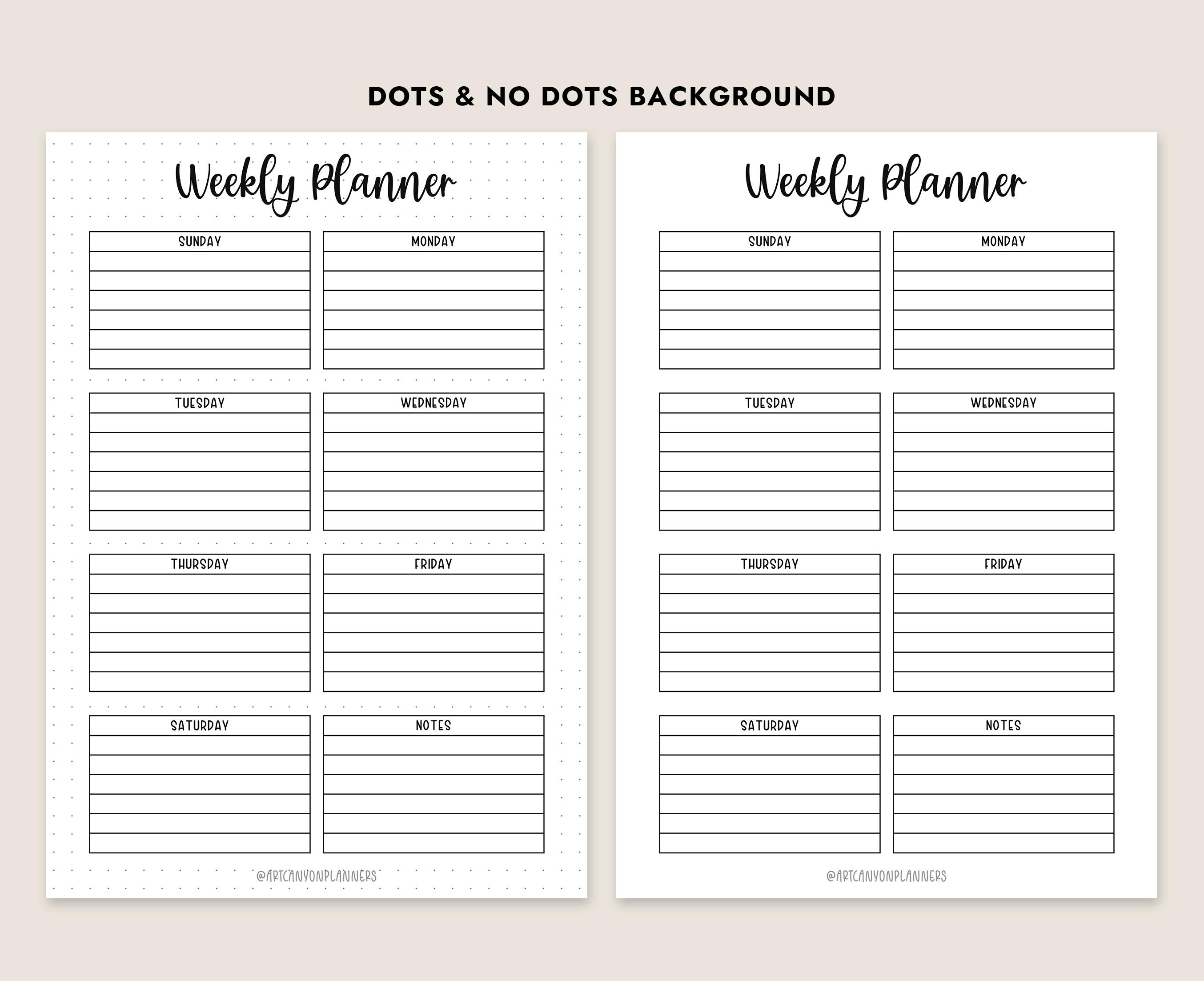 Weekly Planner Printable A4 A5 Letter Journal Size Instant Download ...