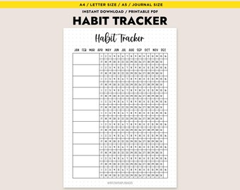 Printable Habit Tracker for Daily Weekly Monthly Goal Setting A4 A5 Letter Journal Size Instant Download