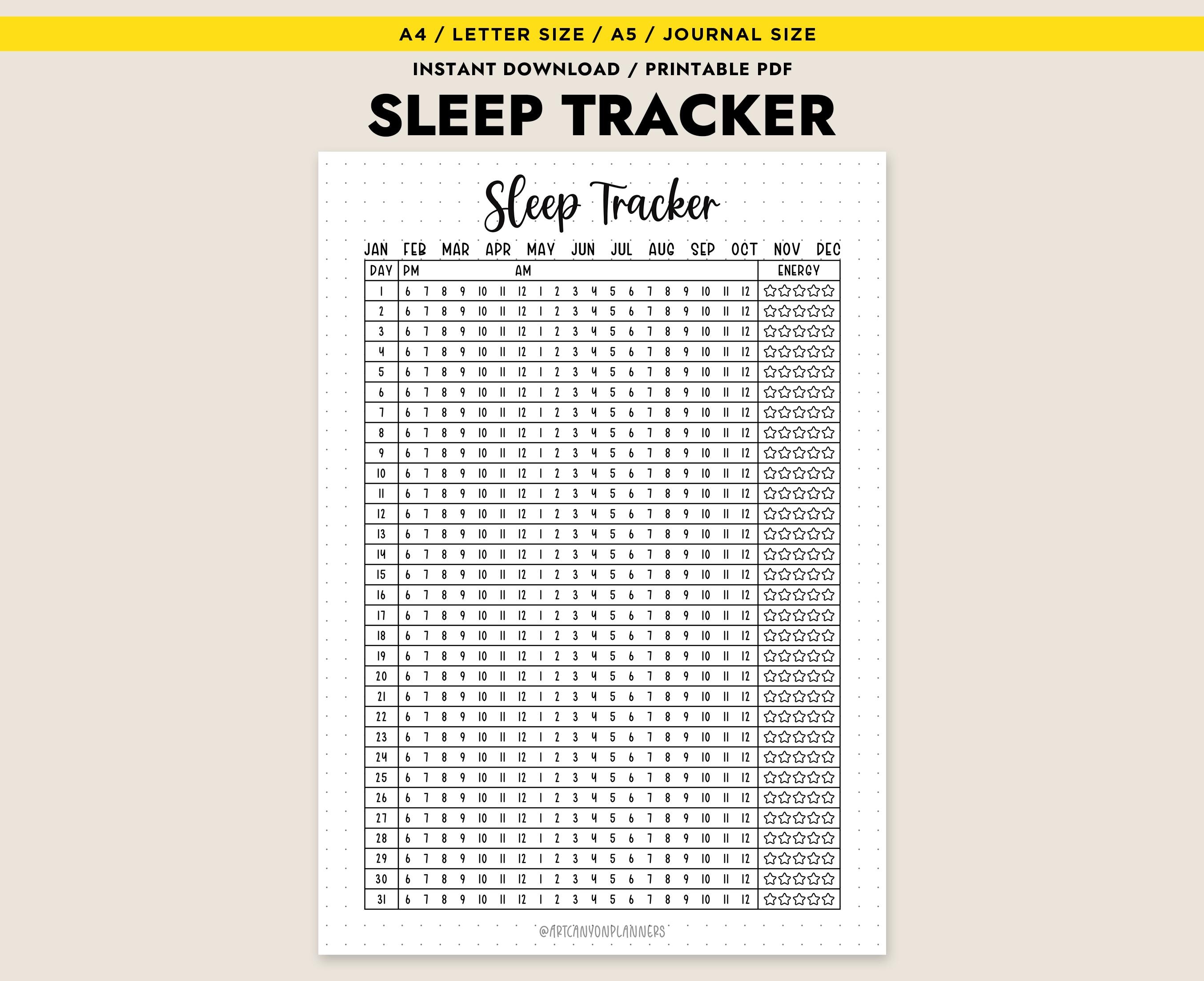 Sleep Tracker Printable Sleep Log Journal Template Daily Sleep Schedule ...