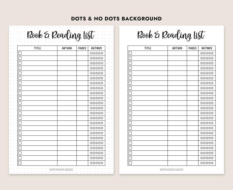 Book Reading List Printable PDF Reading Log Tracker A4 A5 Letter Bullet ...