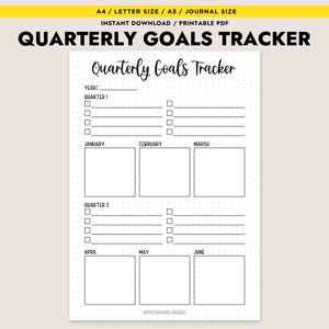 Quarterly Goals Tracker Printable Planner Insert Digital Download Goal Setting Template Productivity Organizer