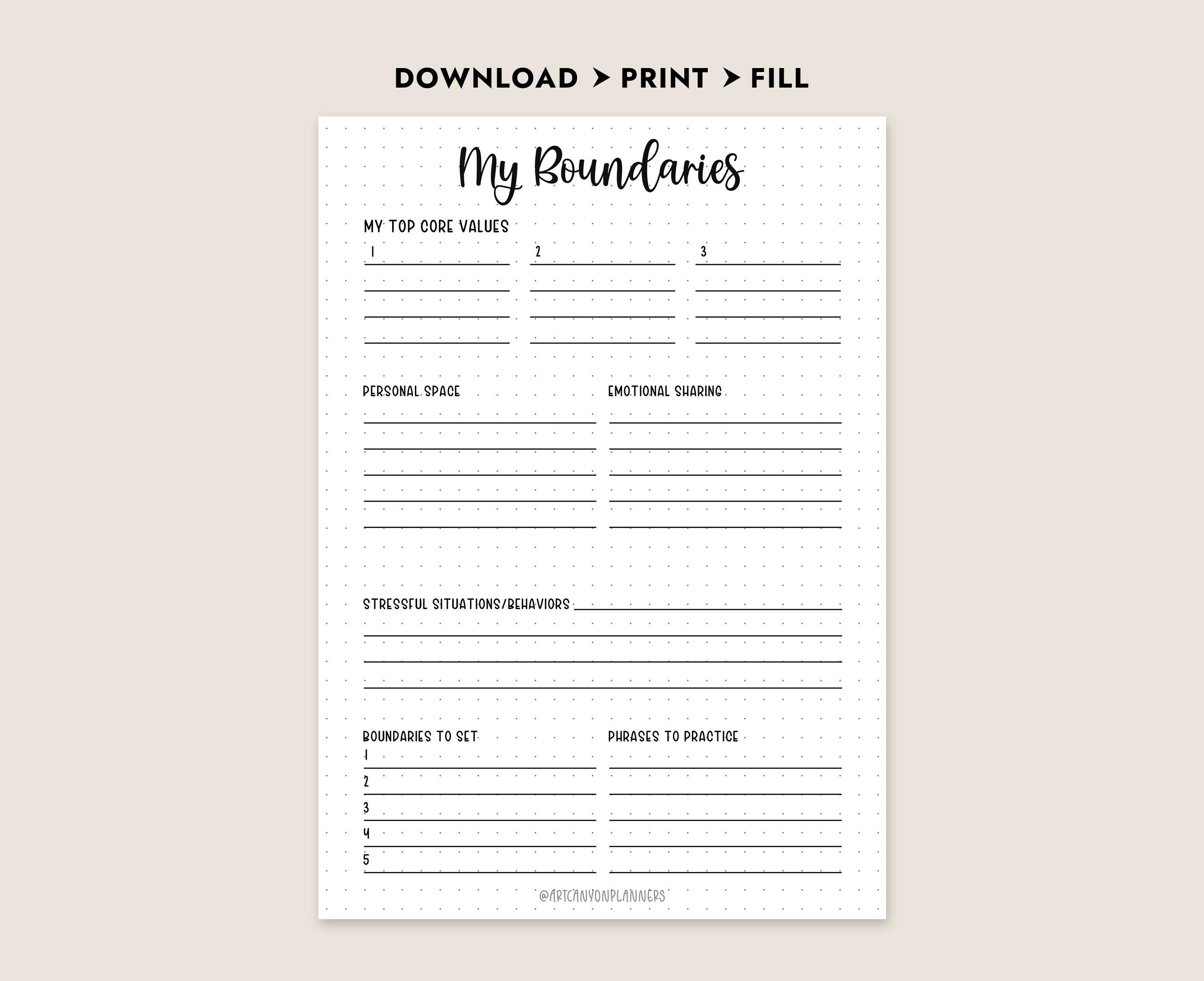 Setting healthy boundaries worksheet.