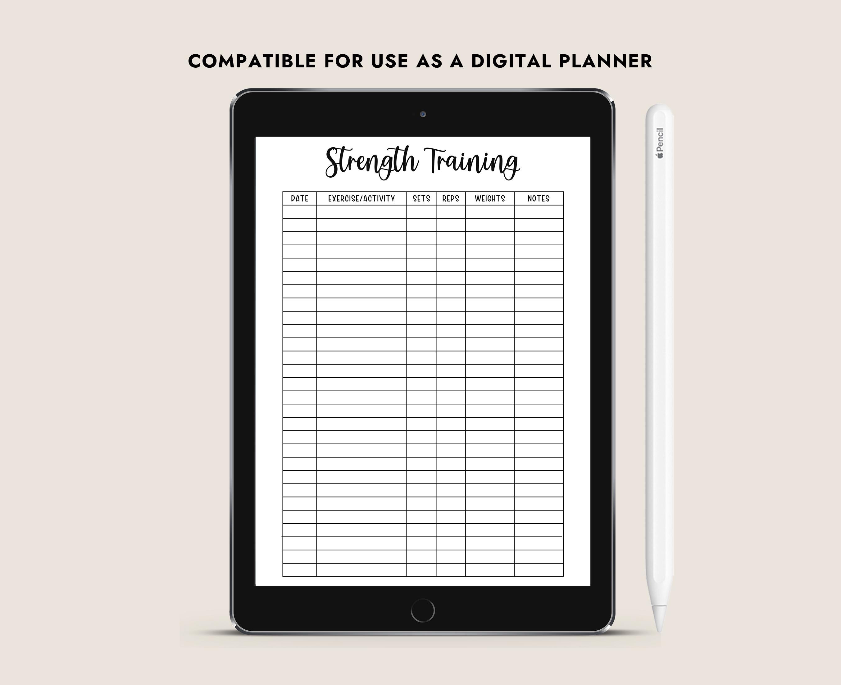 Strength Straining Log Printable Strength Training Log Printable Workout Tracker Gym Planner ...