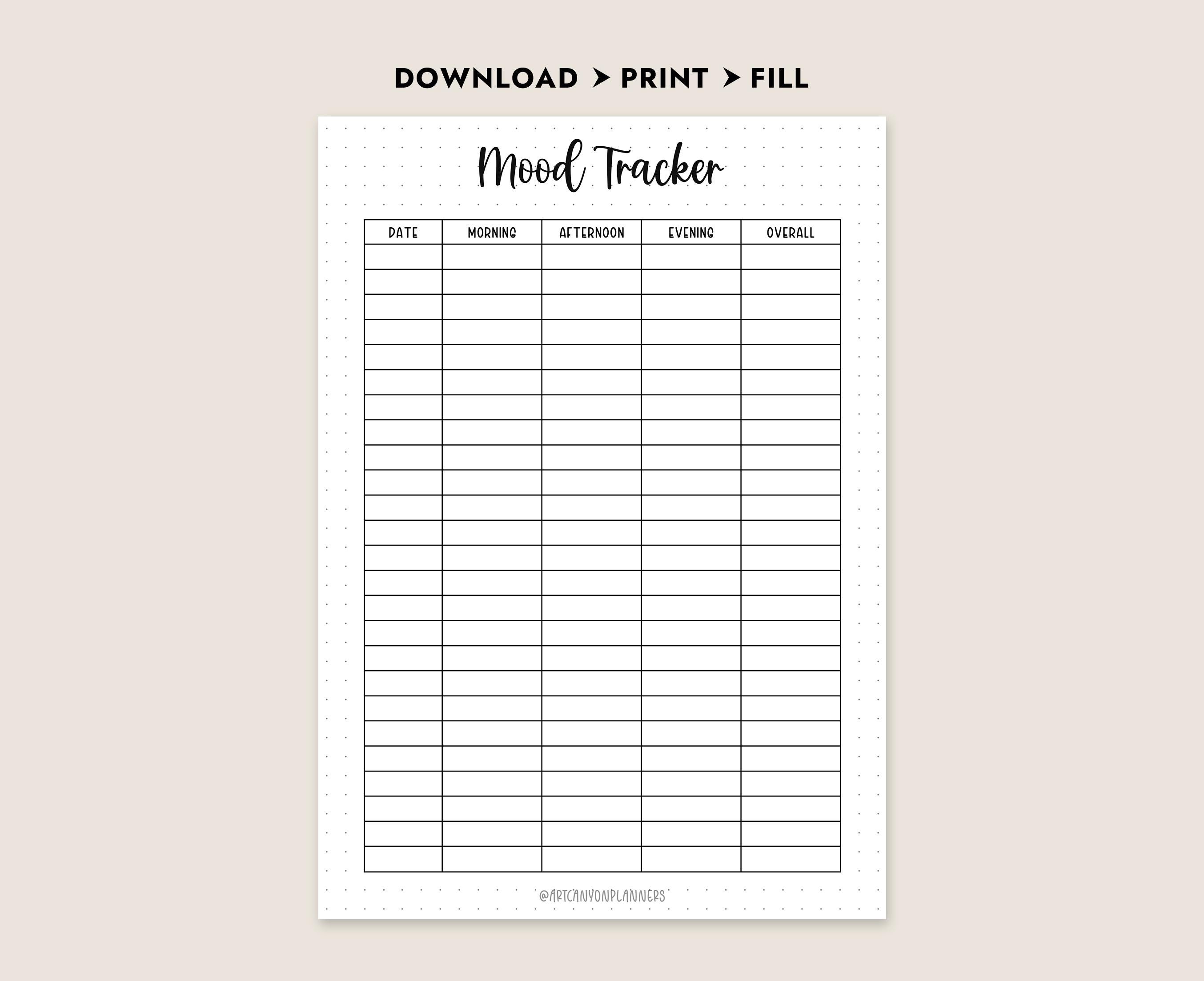 Mood Tracker Printable A4 A5 Letter Size Planner Insert Digital ...