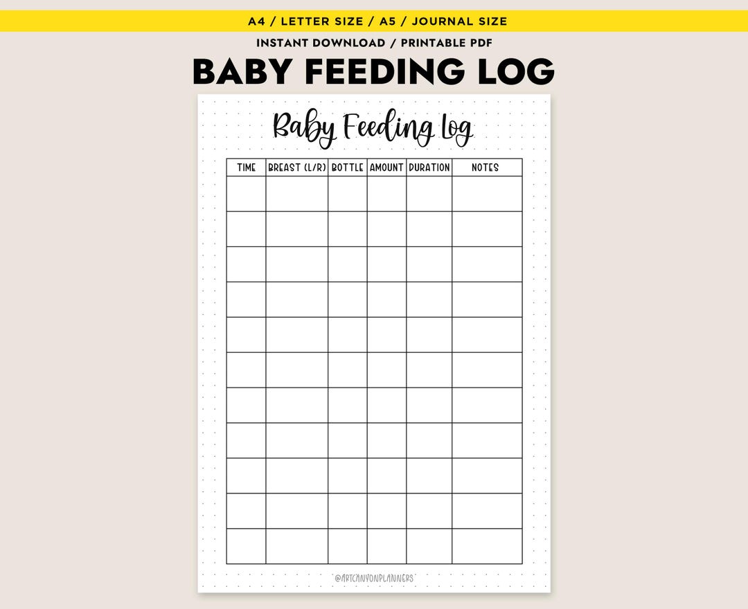 Baby Feeding Log Printable PDF Breastfeeding Tracker Bottle Feed ...