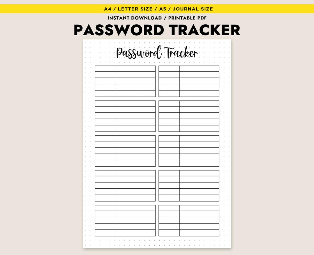Password Tracker Printable Planner Insert Log Book A4 A5 Letter Website ...