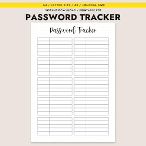 Planificador imprimible de seguimiento de contraseñas, inserto de libro de registro, tamaño A4, A5, carta, organizador de sitios web