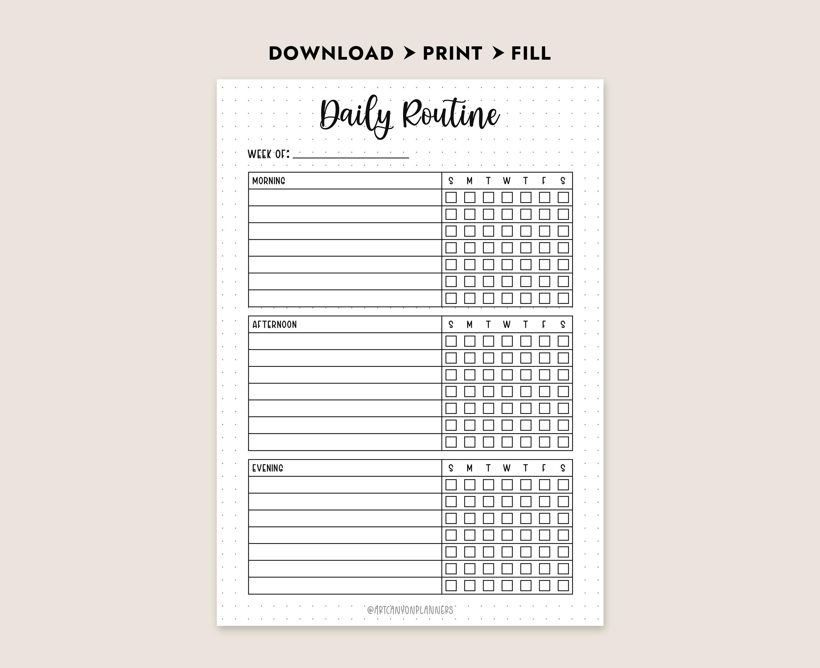 Daily Routine Printable Weekly Habit Tracker Planner Insert Morning ...