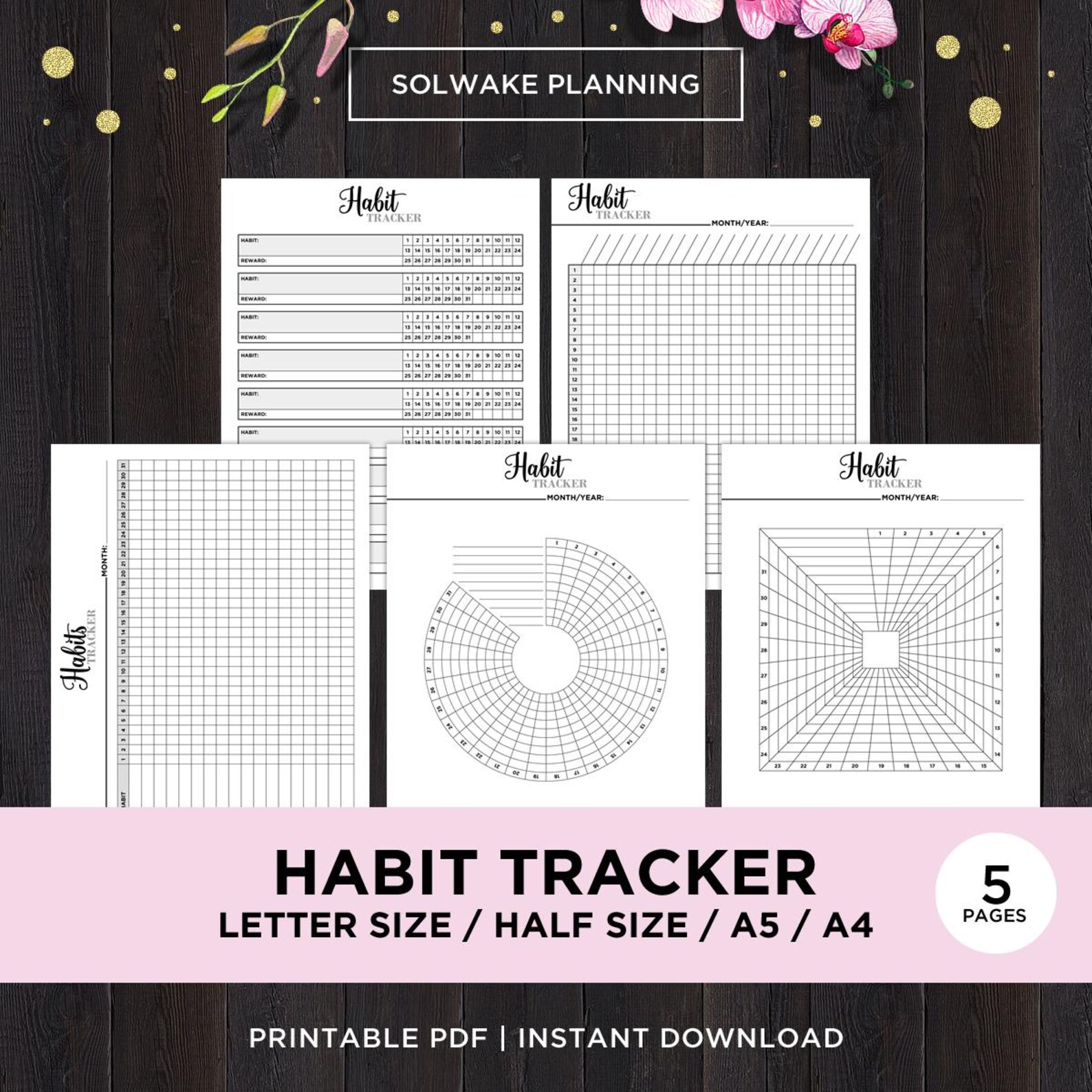 Habit Planner Printable Inserts Monthly Tracker 30 Day Challenge Goal ...