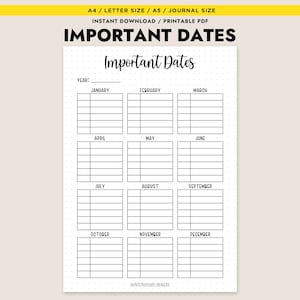 Calendario anual imprimible con fechas importantes, resumen anual, tamaño carta, tamaño A4, tamaño A5, diario, descarga en PDF